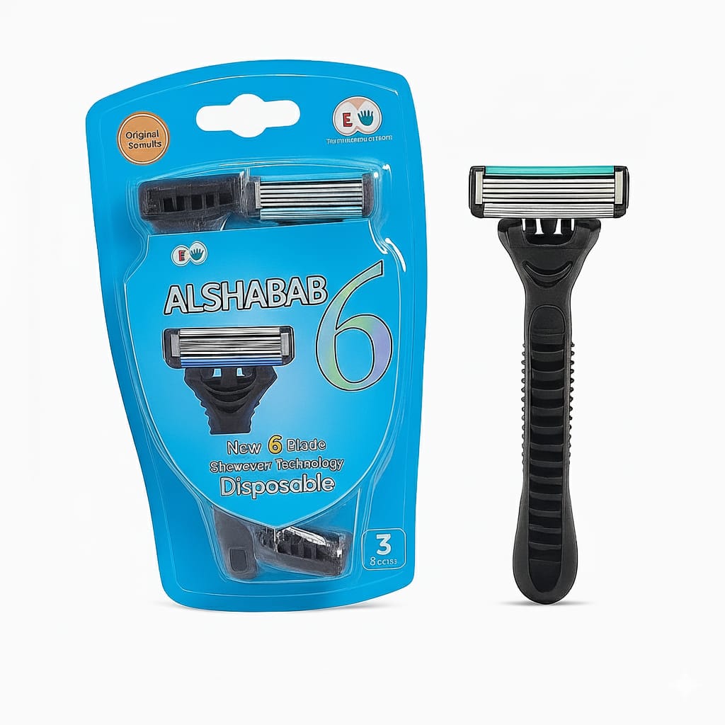 അൽ ഷബാബ് 6-ബ്ലേഡ് ഡിസ്പോസിബിൾ റേസർ - ഷ്യൂവർ ടെക്നോളജി